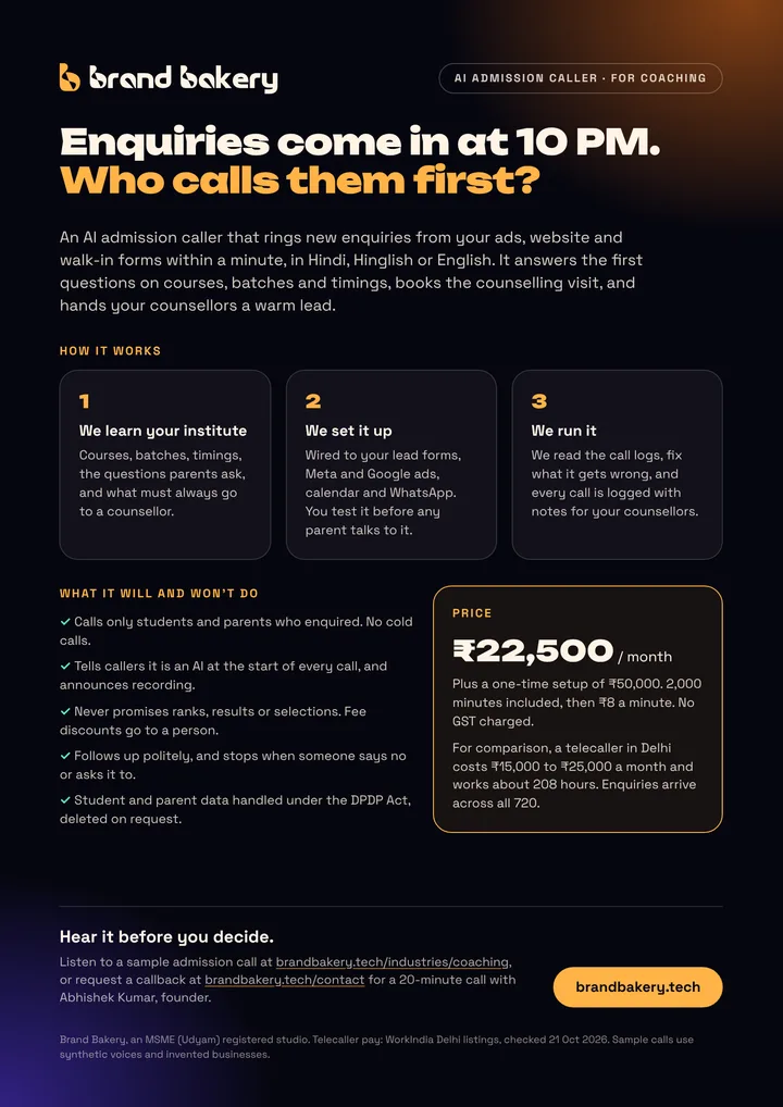 Preview of the one-page summary: Enquiries come in at 10 PM. Who calls them first?