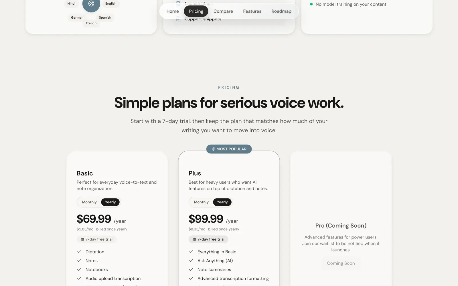 brivi.app, desktop: pricing plans