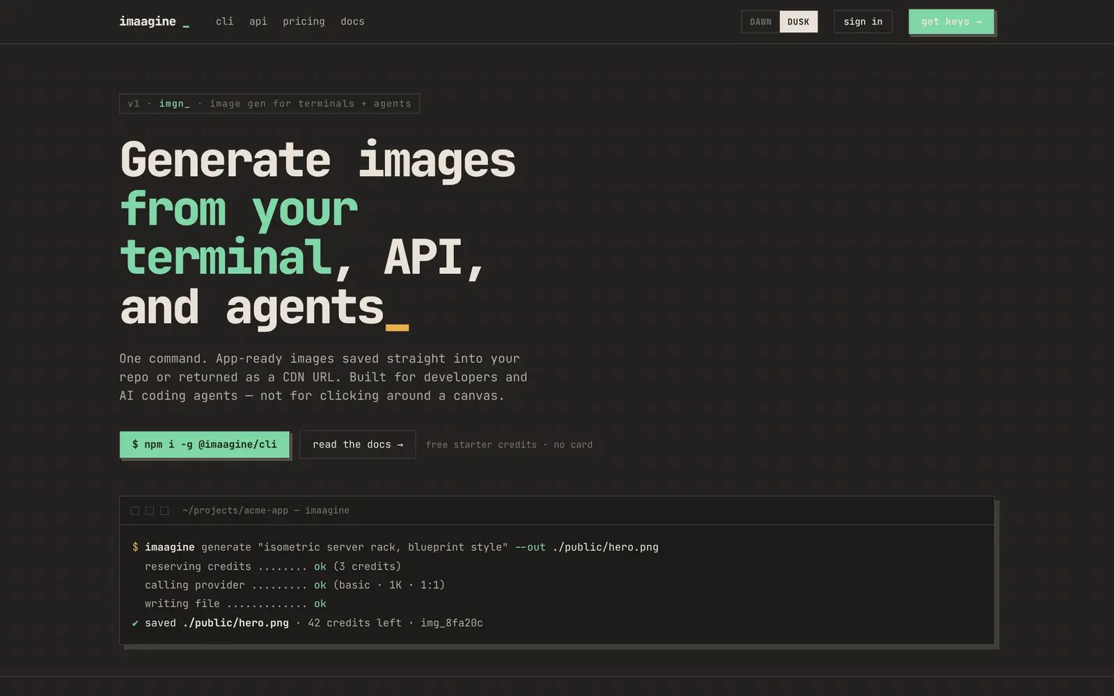 imaagine.app on a desktop browser