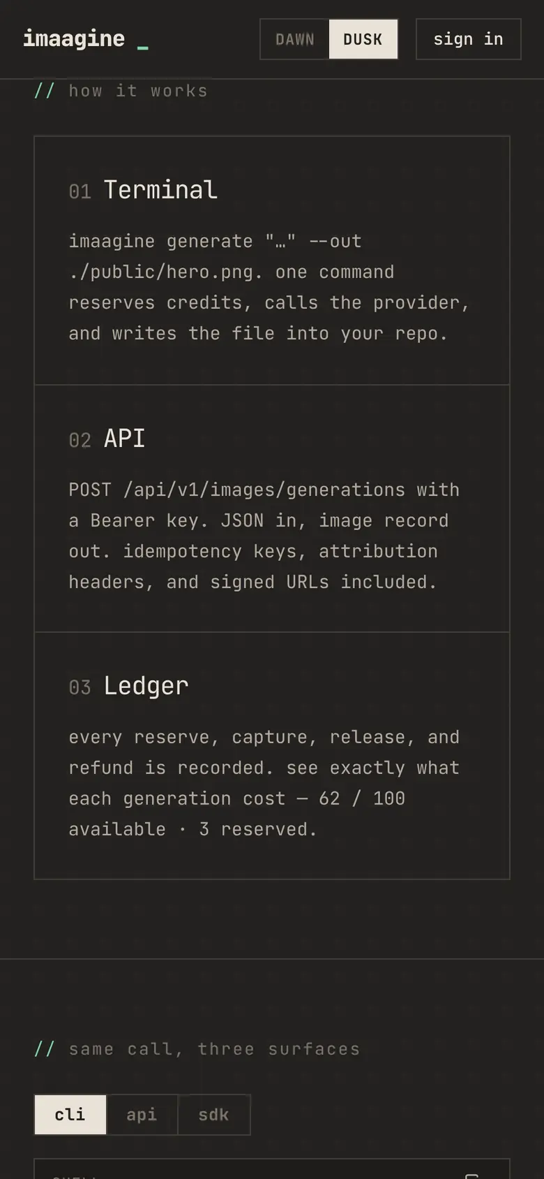 imaagine.app, mobile: how it works on a phone