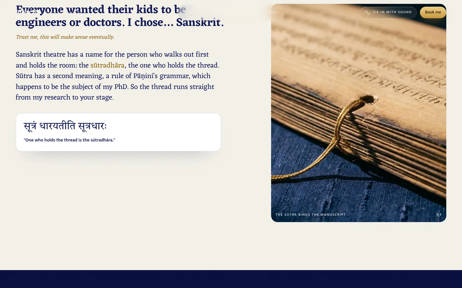 richajha.com, desktop: prologue: the Sanskrit manuscript