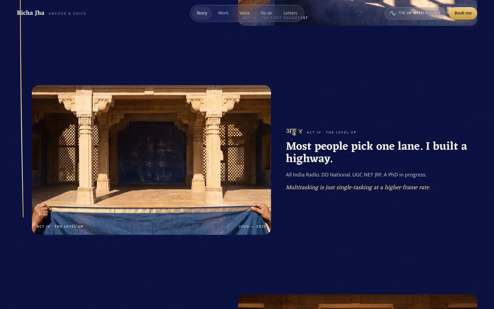 richajha.com, desktop: Act IV: the temple courtyard