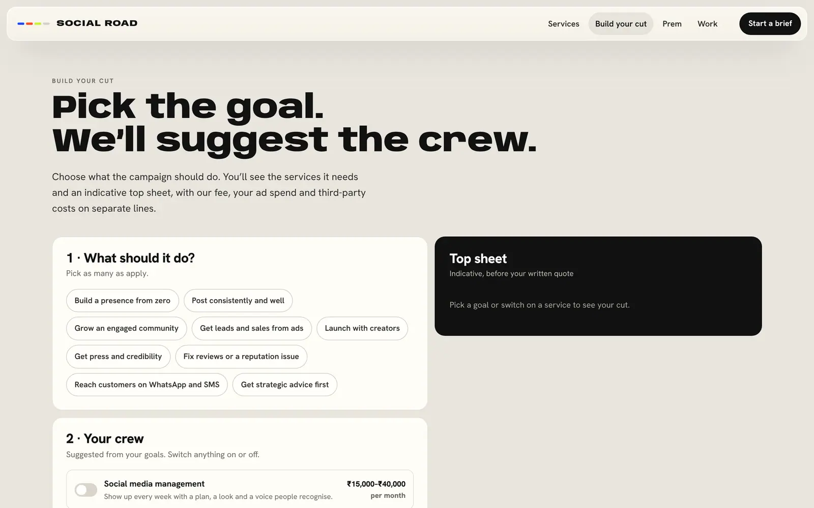 site.brandbakery.tech/socialroad, desktop: build your cut, the campaign builder